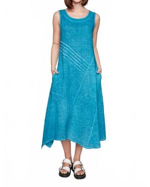 Carre Noir Sleeveless Midi Linen Dress - Blue