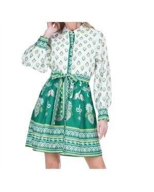 J joy Contrast Button Dress - Green