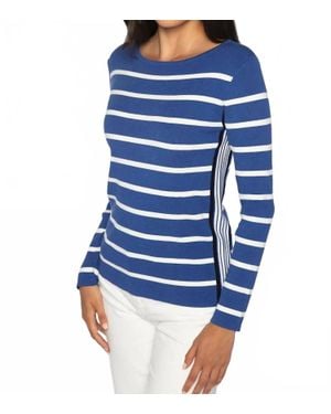 Kinross Cashmere Rib Stripe Boatneck Sweater - Blue