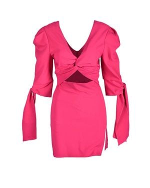Feminista Fuchsia V-Neck Polyester-Blend Mini Dress - Pink