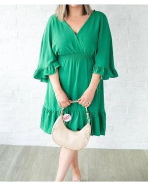 She + Sky Ruffle Sleeve Dress - Green