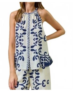 Doe And Rae Border Placket Top - Blue