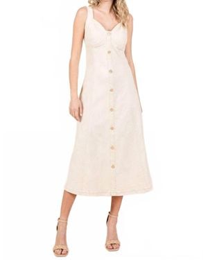 Mittoshop Stretch Twill Decor Button Sleeveless Midi Dress - Natural