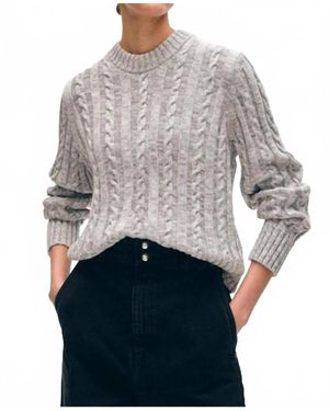 White + Warren Organic Cotton Cable Crew Sweater - Gray