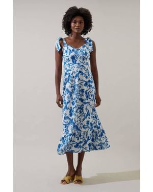 Sugarlips Ciela Floral Baker Tie Strap Midi Dress - Blue