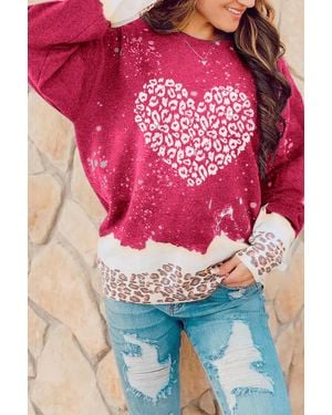 Shewin Heart Leopard Print Sweatshirt - Pink