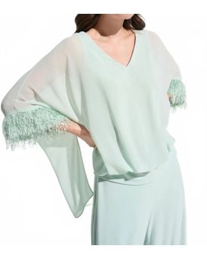 Joseph Ribkoff Fringe Trim Chiffon Poncho Top - Green