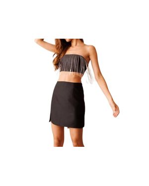 Endless Blu. Diamond Metal Fringe Bandeau Top - Black
