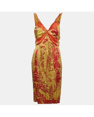 Just Cavalli Chinoiserie Print Satin Knee Length Dress - Orange