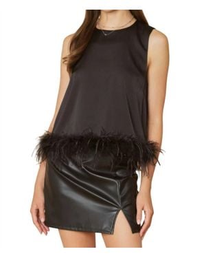 Strut & Bolt Classic Tank Top With Feather Trim - Black