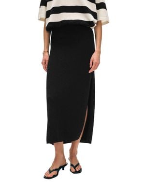 White + Warren Cotton Slub Slit Skirt - Black