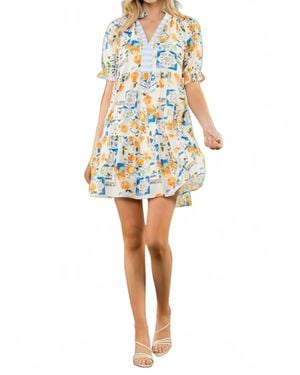 Thml Citrus Tile Print Puff Sleeve Mini Dress - White