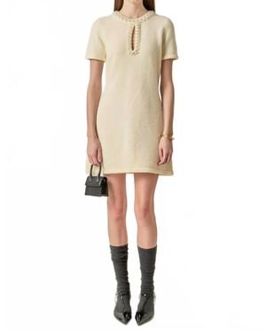 English Factory The Pearl Embellished Knit Mini Dress - Natural