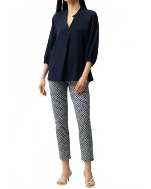 Joseph Ribkoff Geometric Jacquard Slim Fit Pants - Blue