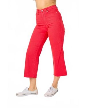Judy Blue High Waist Garment Dyed Tummy Control Crop Wide Leg - Red