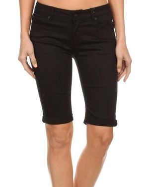 Enjean Classic Rolled Solid Bermuda Shorts - Black