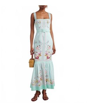 Self-Portrait Floral Linen Midi Dress - Blue