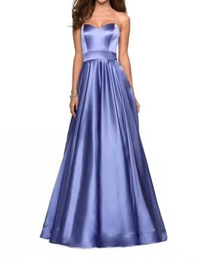 La Femme Metallic Satin A-Line Dress - Purple