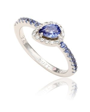 Suzy Levian Sterling & Sapphire Pear Shape Petite Ring - Blue