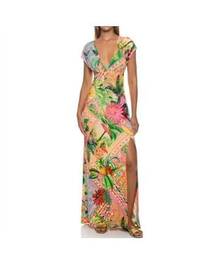 Luli Fama Opulent Eden Cap Sleeve Long Dress - Multicolor
