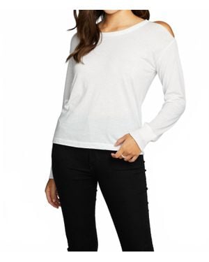 Chaser Brand Recycled Vintage Jersey Vented Long Sleeve Drop Shoulder Crew Neck - White