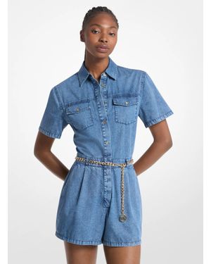Michael Kors Outlet Denim Belted Romper - Blue