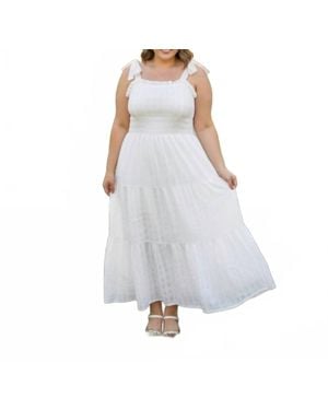 She + Sky Sleeveless Tie Strap Textured Woven Midi Tiered Dress - White