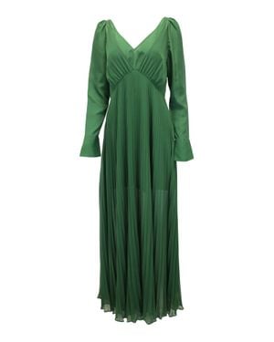Self-Portrait Pleated V-Neck Gown - Green