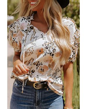Full Time Purchase Leopard Floral Print Blouse - Brown