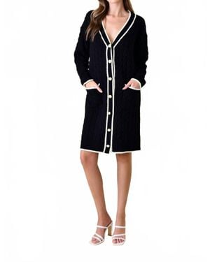 Beulah London Coco Chanel Style Cable Long Mini Sweater Dress - Black