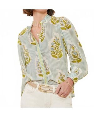 spartina 449 Laurita Blouse Richmond Hill Stripe Floral Motif Surf - Multicolor
