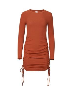 By Together Ruched Ribbed Stretch-Modal Mini Dress - Orange