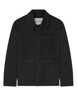 Closed Solid Shirt Collar Jacket - Black