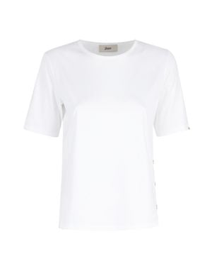 Herno Ribbed-Buttons Side-Slit Cotton T-Shirt - White