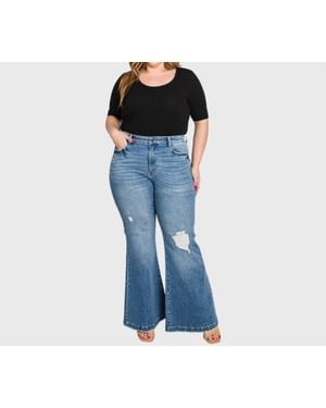 Petra153 Super High Rise 70's Inspired Flare Jeans - Blue