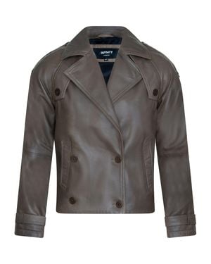 Infinity Leather Cropped Oversized Trench Leather Jacket - Gray