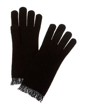 Amicale Cashmere Jersey Fringe Cashmere Gloves - Black