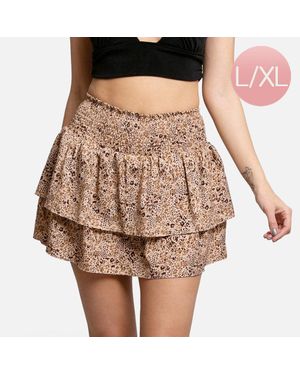 TRUEDAMES Spotted Ruffle Tiered Mini Skirt L/Xl - Brown