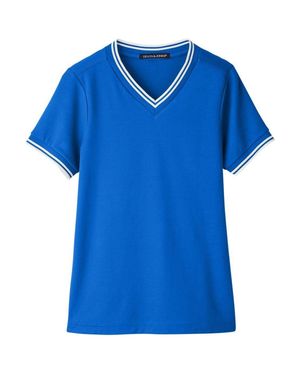 Devon & Jones Crownlux Performanceplaited Tipped V-Neck Shirt - Blue