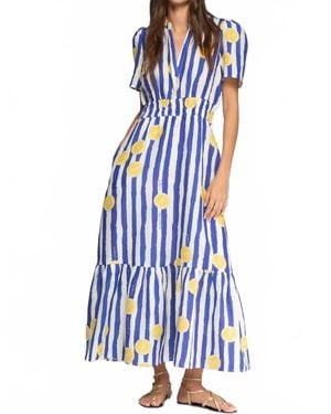 Vilagallo Leila Striped Lemon Dress - Blue