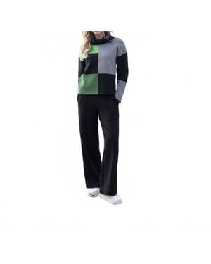 Marble Checkered Cowl Neck Sweater - Blue