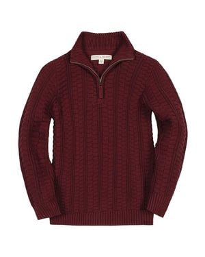 Hope & Henry Organic Half Zip Cable Sweater - Red