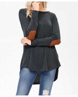 Lovely Melody Kennedy Elbow Patch Hi-Low Hem Tunic Top - Black