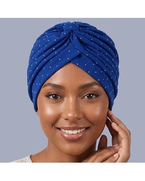 Fashnzfab Rhinestone Embellished Turban Hair Wrap - Blue