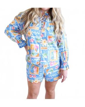 Karlie Santorini Long Sleeve Blouse - Blue