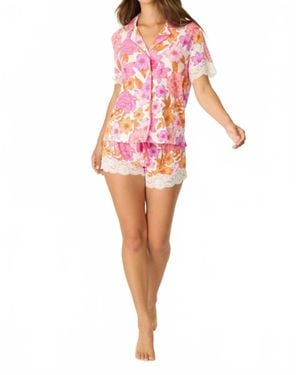 Pj Salvage Sweet Dreams Floral With Lace Button Down Top - Red