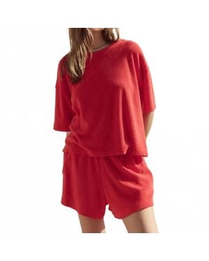 The Great Micro Terry Track Crewneck Top - Red