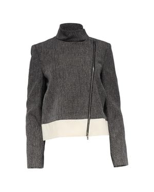 JOSEPH Zipped Tweed Biker Jacket - Gray