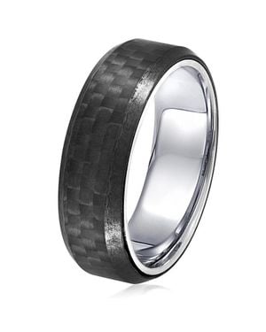 Crucible Jewelry Crucible Los Angeles Stainless Steel Carbon Fiber Beveled Comfort Fit Ring - Metallic