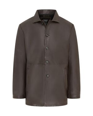 Infinity Leather Leather Long Collared Car Coat Jacket - Brown